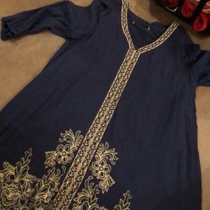 3/4 Sleeve Navy Embroidered Dress